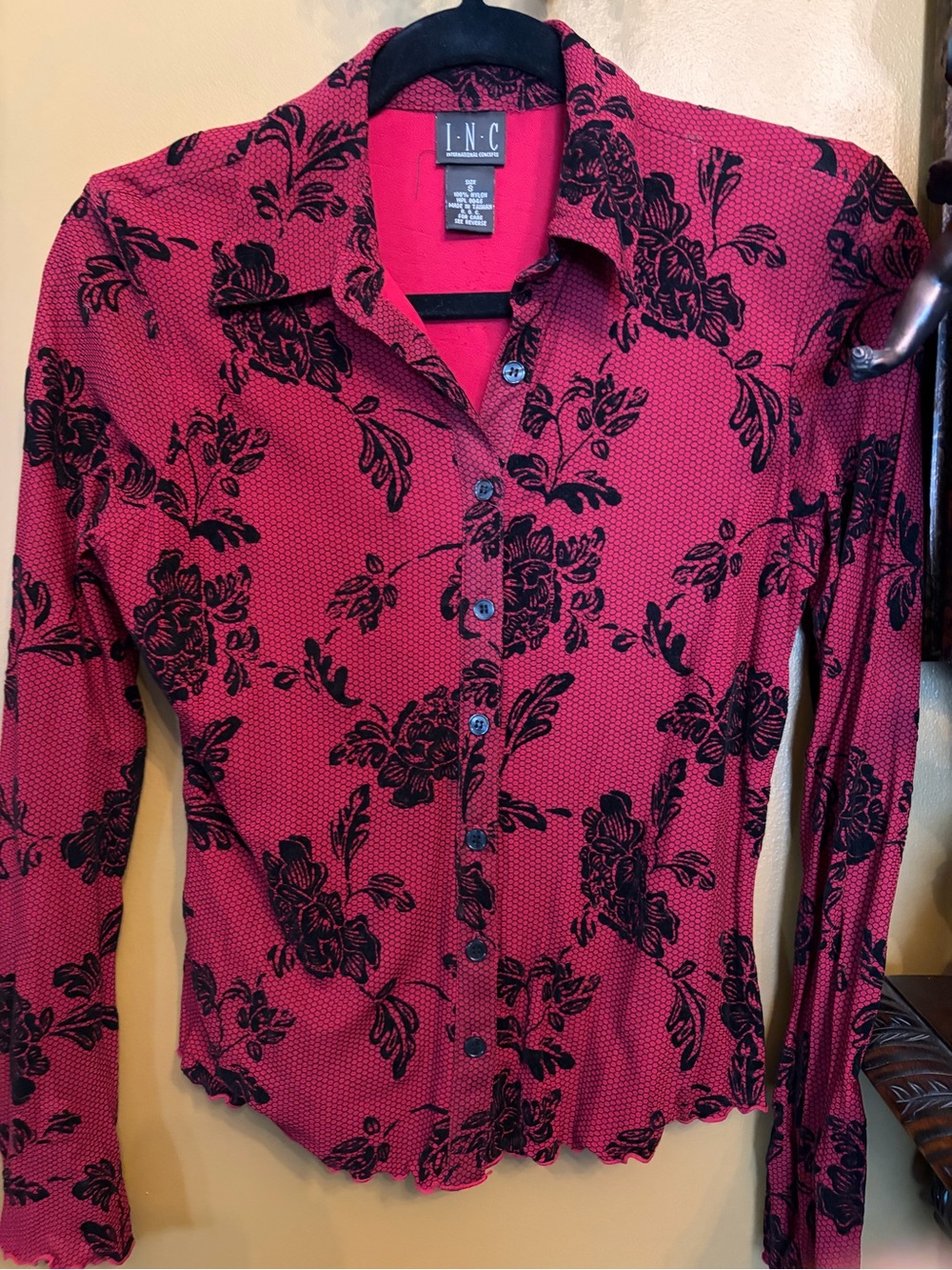 INC International Concepts Fuchsia Button-Down Shirt with Black Floral Print - Picture 4 of 6